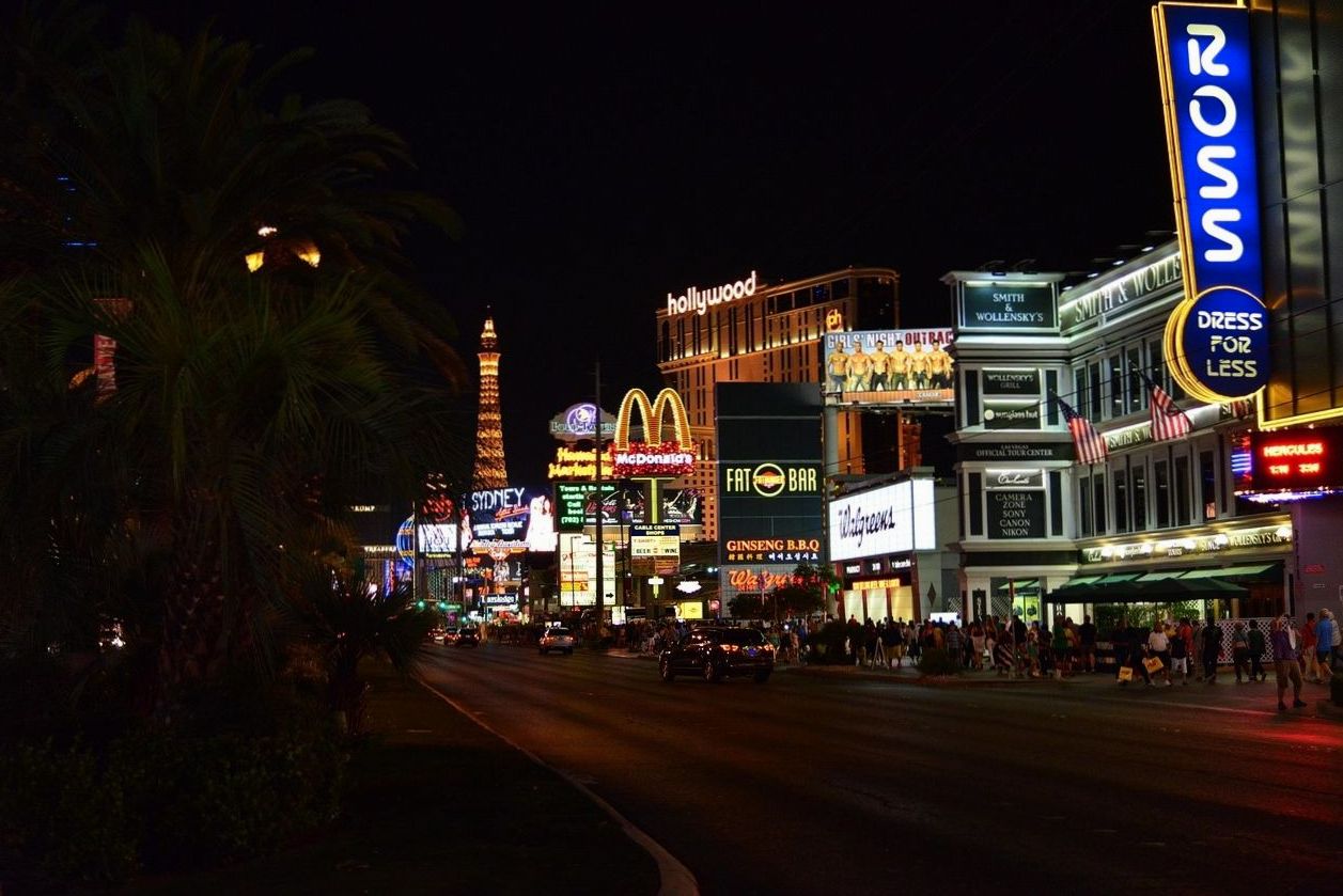 Neon lights of Fremont Street at night